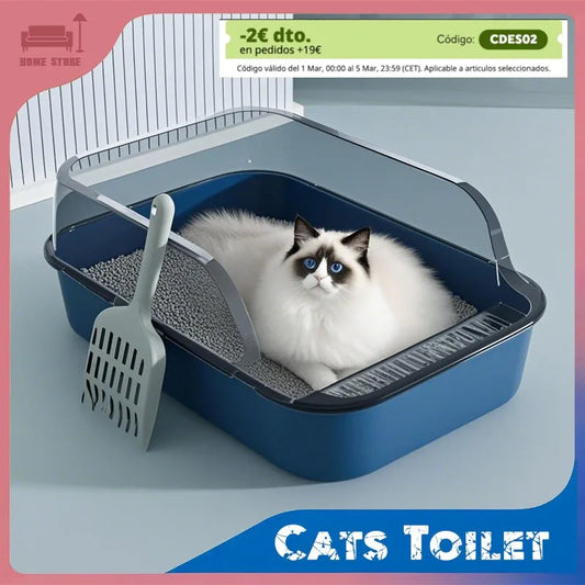 Cat Litter Box Cats Toilet Semi-enclosed High Side Splashproof Pet Bedpans with Litter Scoop Kitty Sandbox Cleaning Cat Supplies
